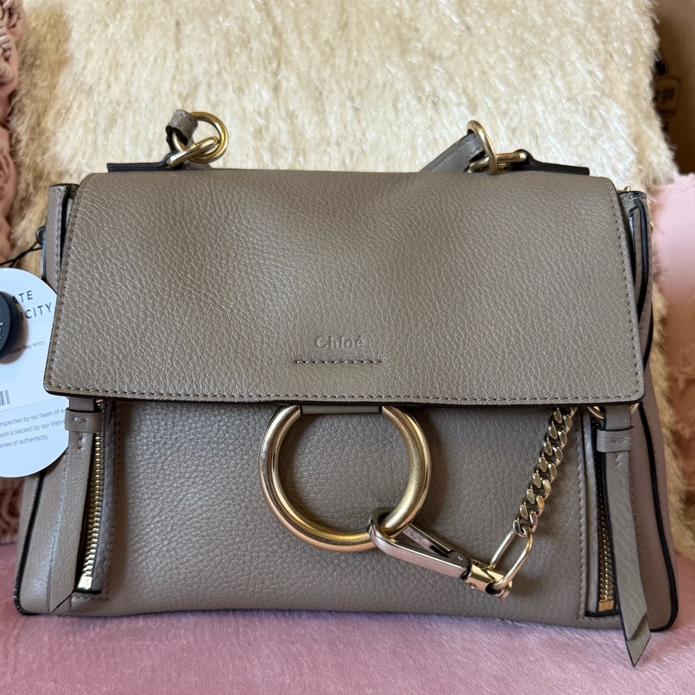 Chloé Taupe Leather Satchel with Gold Hardware
